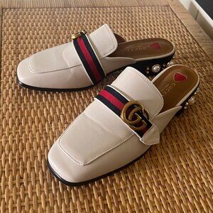 Gucci Women's Ivory Peyton Pearl Mules New Without Box US 8.5